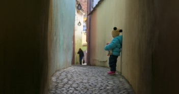 Alone sad child lost on a street