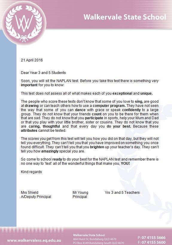 The Best NAPLAN Letter Ever - School Mum